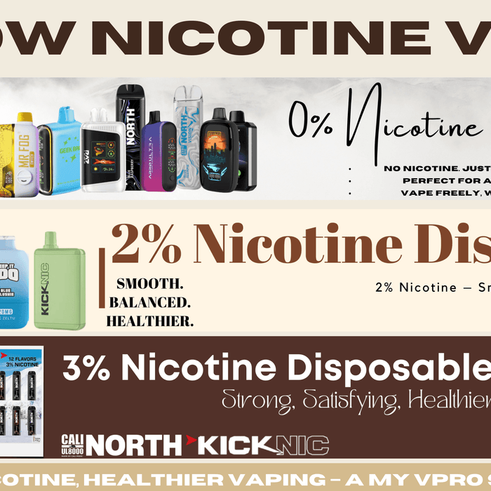 Explore Low-Dose Nicotine Vapes: 0%, 2%, & 3% Disposables at MyVPro