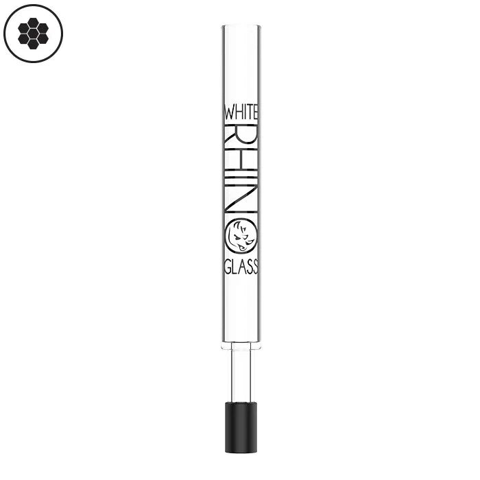White Rhino Pyrex Glass Straw V2 With Black Silicone Cap