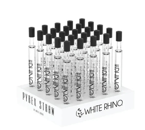 White Rhino Pyrex Glass Straw V2 With Black Silicone Cap